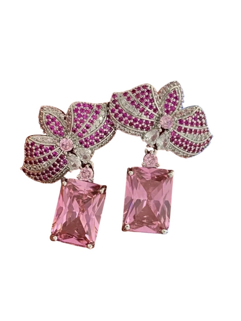 Pink Crystal Bow Drop Earrings NWT 18KT Gold Plated Brass